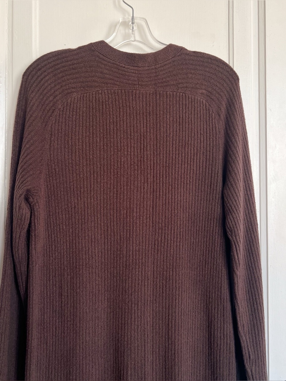 A&F • Duster Maxi Sweater Dress brown ribbed knit midi button front v-neck - Picture 9 of 10